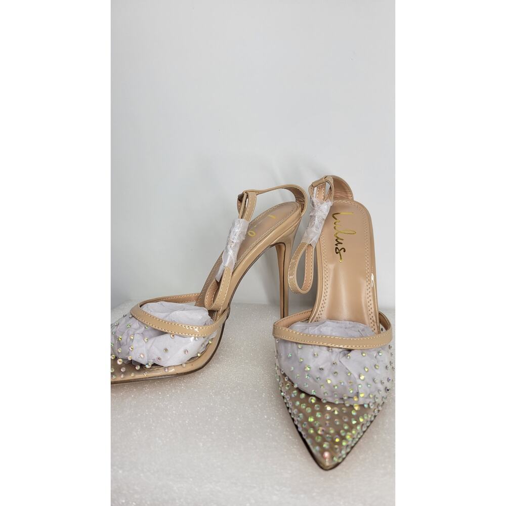 Keiza Light Nude Patent Rhinestone Pointed-Toe Ankle Strap Pumps Size 9 - Picture 3 of 8
